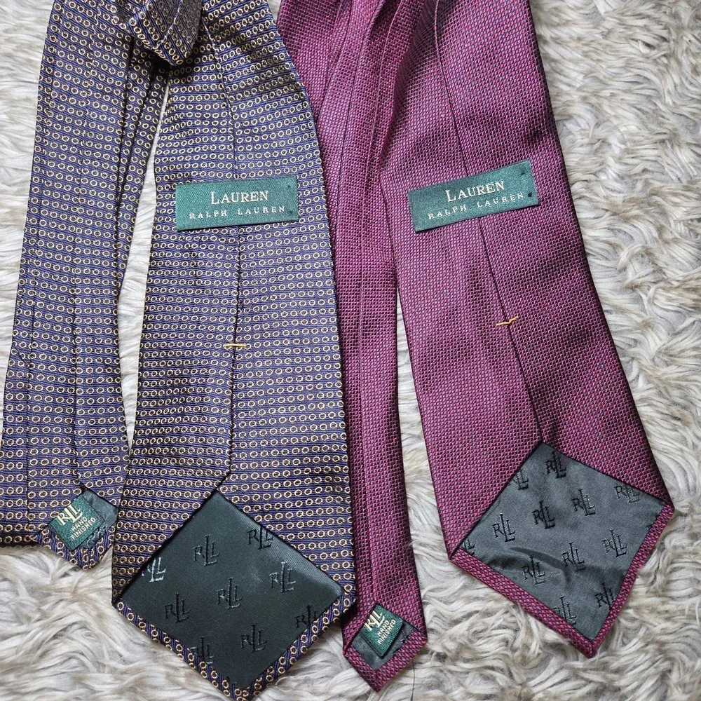 Lauren Ralph Lauren Silk Neckties Lot 2 Blue Gold Geometric Red Textured Classic